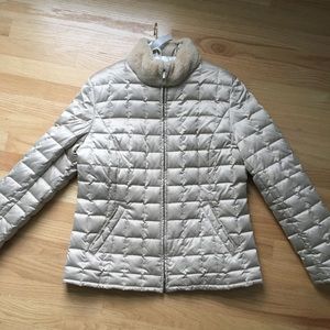 Ann Taylor | Gold Puffer Jacket with Fur Collar